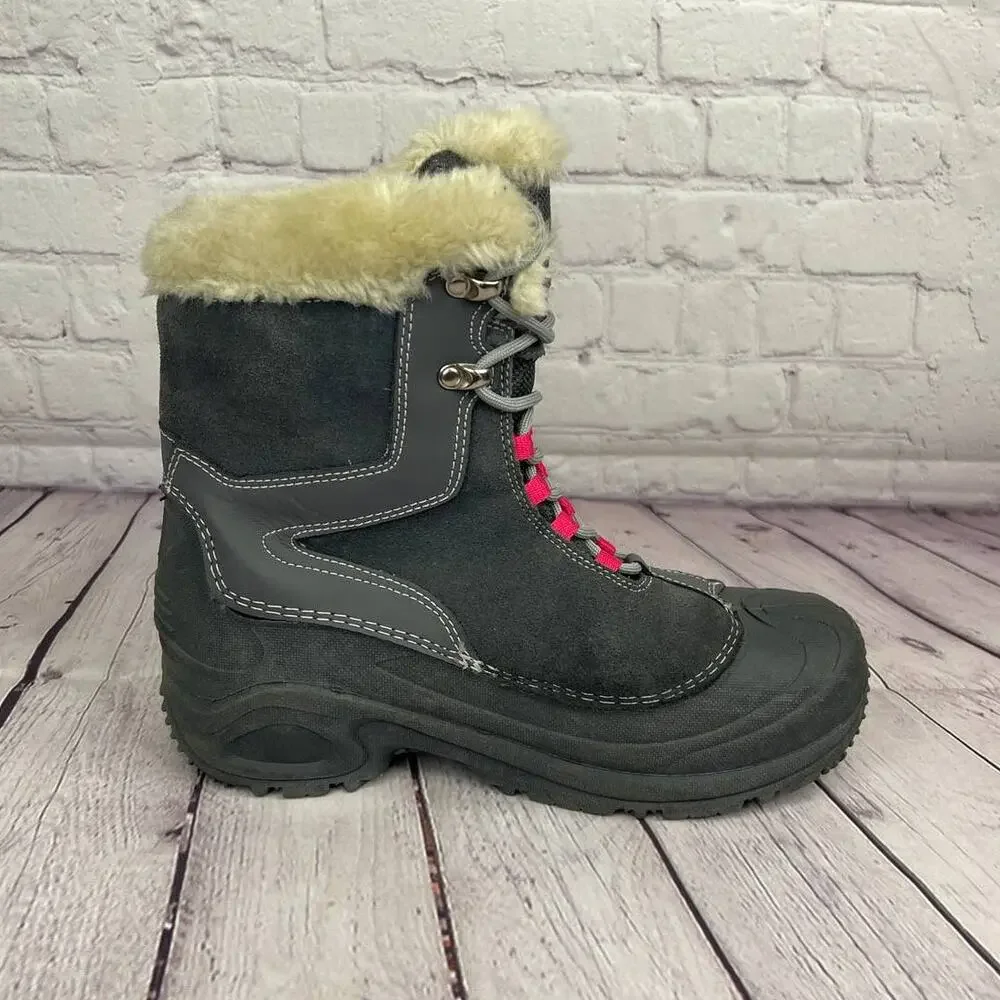 Columbia Omni-Heat Gray Pink Winter Snow Boots Girl Size 6/W Size 8 (BY1291-022)